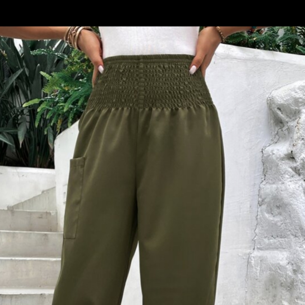Shein Military Green Shirred Joggers sz 6 NWT - Picture 5 of 5